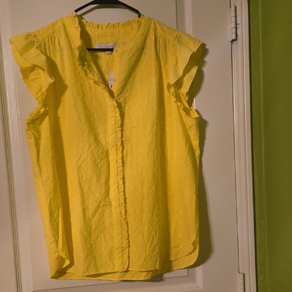 LOFT Sunny Yellow Ruffle Sleeve Blouse